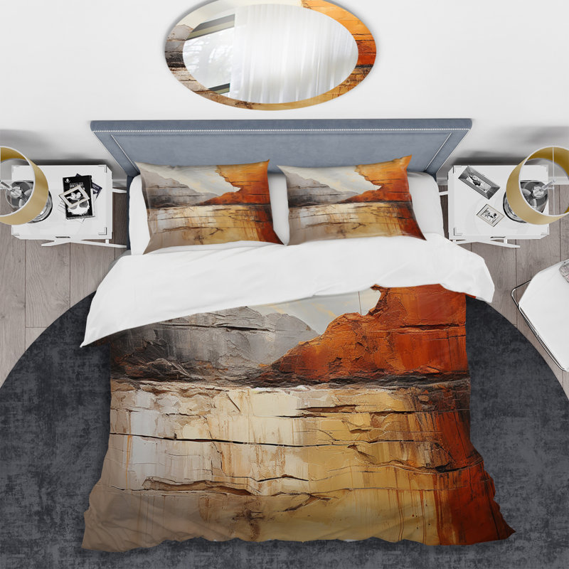 Ensemble de housse de couette en microfibre / polyester gris orange et gris