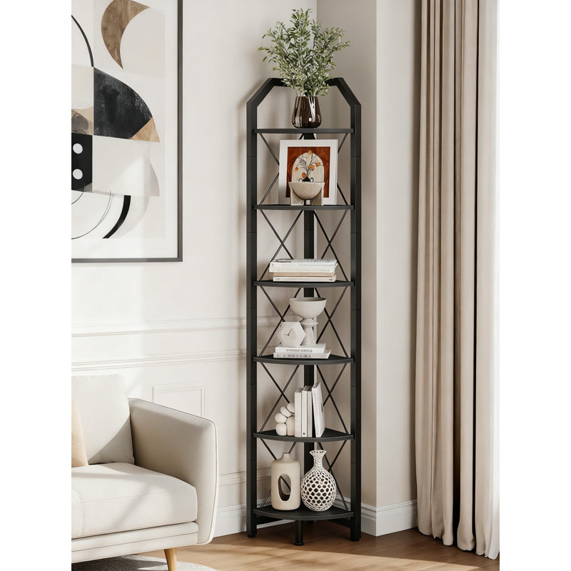 6-Tier Corner Shelf, Industrial Bookcase With 6 Spacious Shelves, 71.2 Inch Tall Display Storage Stand For Living Room, Bedroom, Home Office, Kitchen Pantry Organization