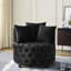 Fauteuil pivotant en velours moderne avec capitonnage à boutons et roues mobiles, noir