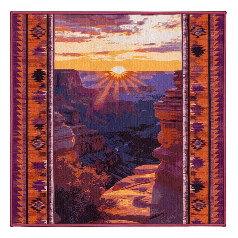 Washable Canyon Sunrise Southwestern Area Rug, Square 5'