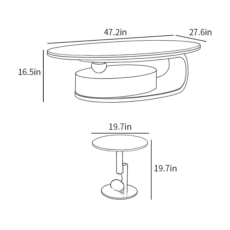Tables basses simples et luxueuses, H 16,5 po x L 47,2 po x l 27,6 po
