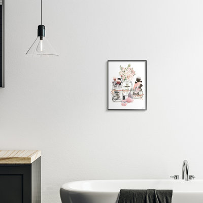 Fashion Cosmetic Brushes in Glam Jars Black Framed Giclee Texturized Art by Ziwei Li