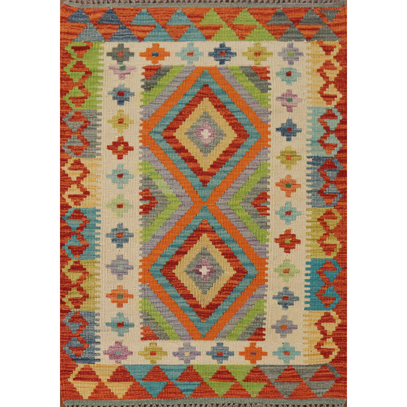 Tapis géométrique en laine Kilim