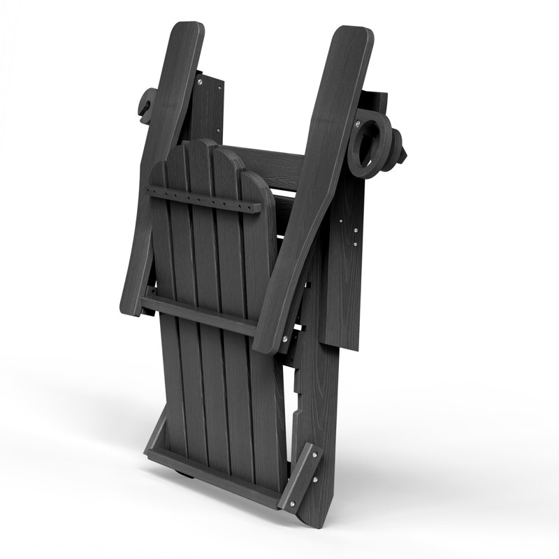 Oversize Foldable Adirondack Chair HDPE Weather-Resistant Firepit Chair With Cup Holder, Black