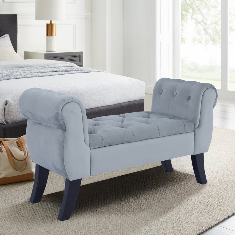 Banc de rangement rembourré en velours Sotheary, Gris