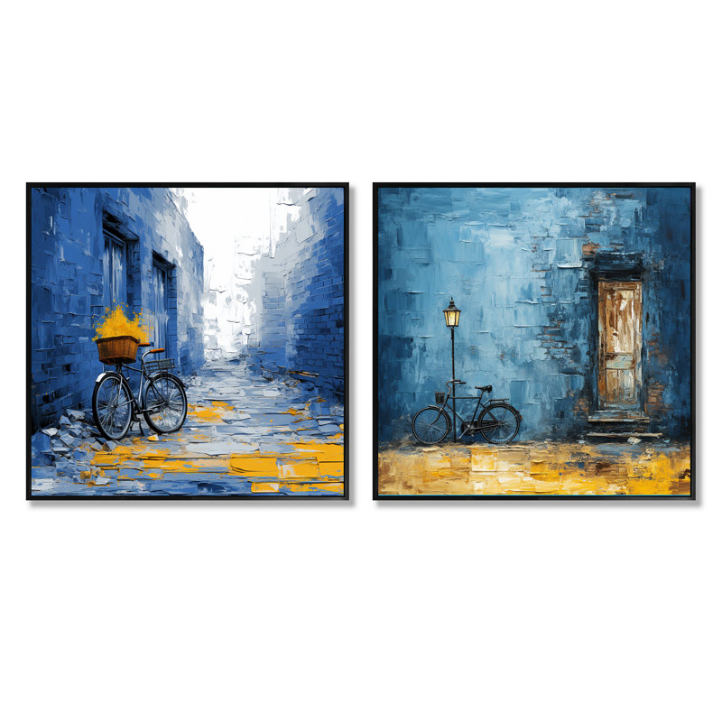 «Blue Journey» - Ensemble de 2 bicyclettes carrées, H 30 po x l 61 po, Cadre flottant noir