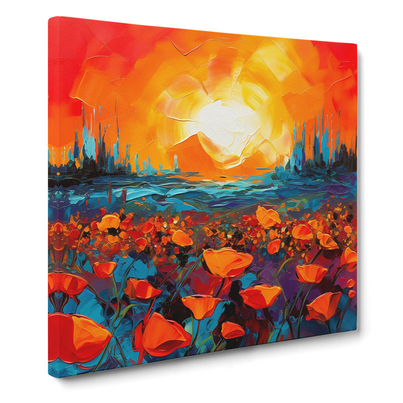 Poppy Field Abstract Art No.3 - Wrapped Canvas