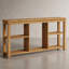 Longue console rustique, 3 tablettes de rangement réglables en bois