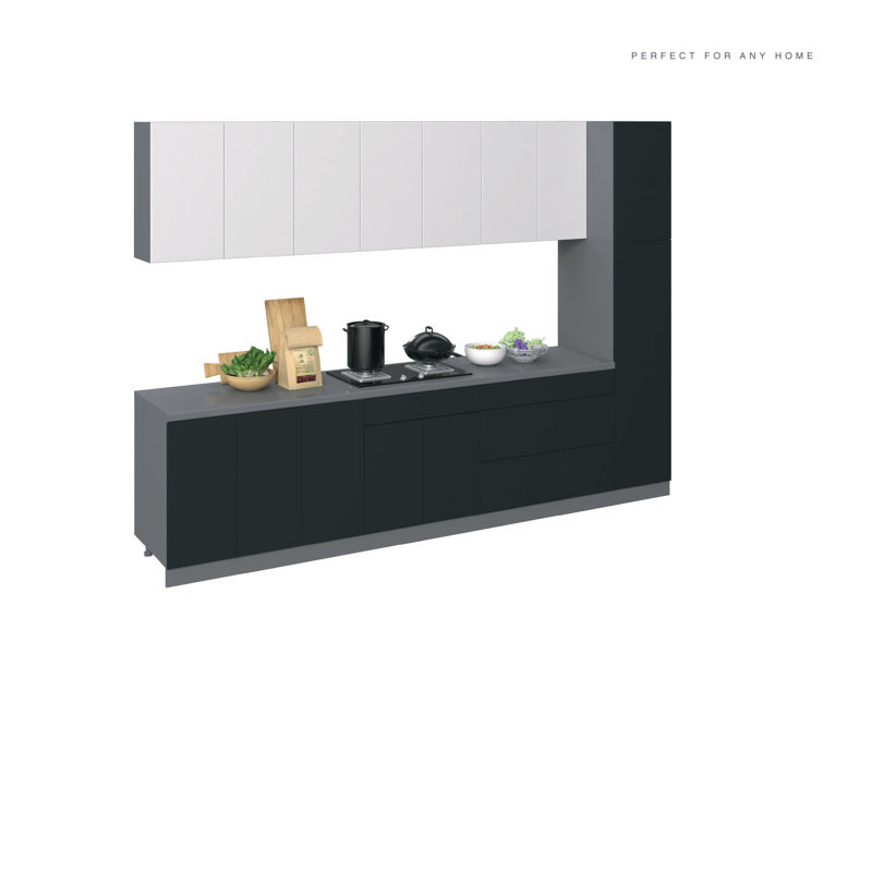WALLKITCHENS FK-METROPOLITAN Panneau de fibres à densité moyenne (panneau de fibres à densité moyenne) l 132 x P 24 x H 96 ne s'applique pas à la cuisine complète en noir et blanc brillant 