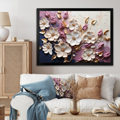 Fleurs de pavot blanches et mauves - Art floral abstrait sur toile