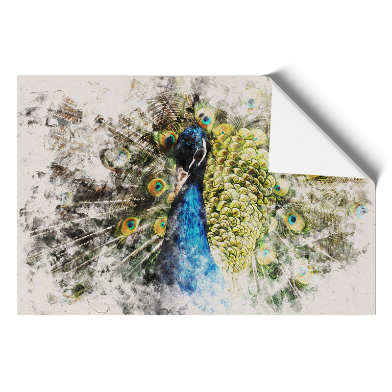 Peacock Watercolour - Frameless Print, 59cm H x 84cm W x 0.1cm D