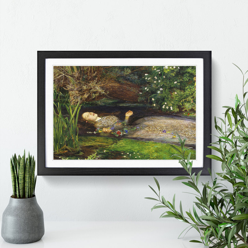 Ophelia by John Everett Millais - Picture Frame Painting on MDF, 48cm H x 65cm W x 2cm D, Black Framed