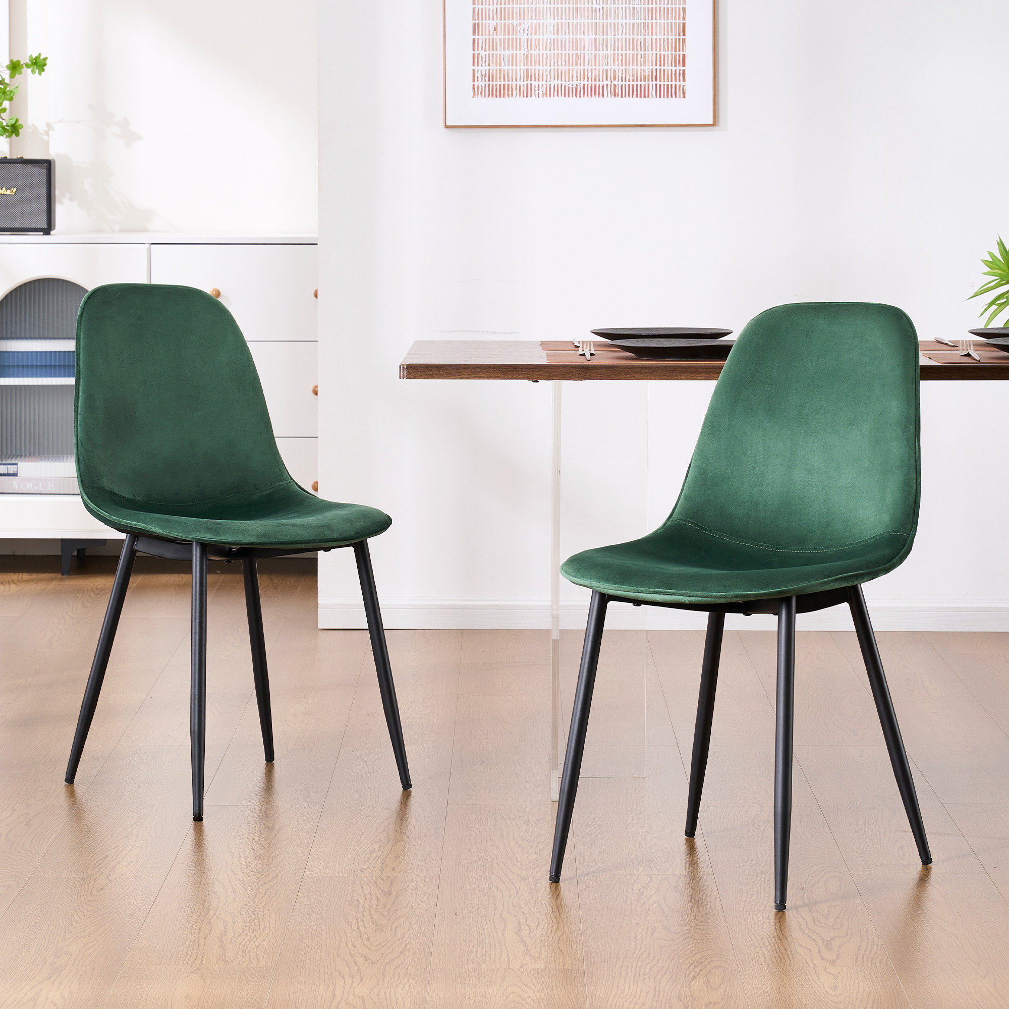 Kavi Upholstered Dining Chair, Emerald Velvet/Black