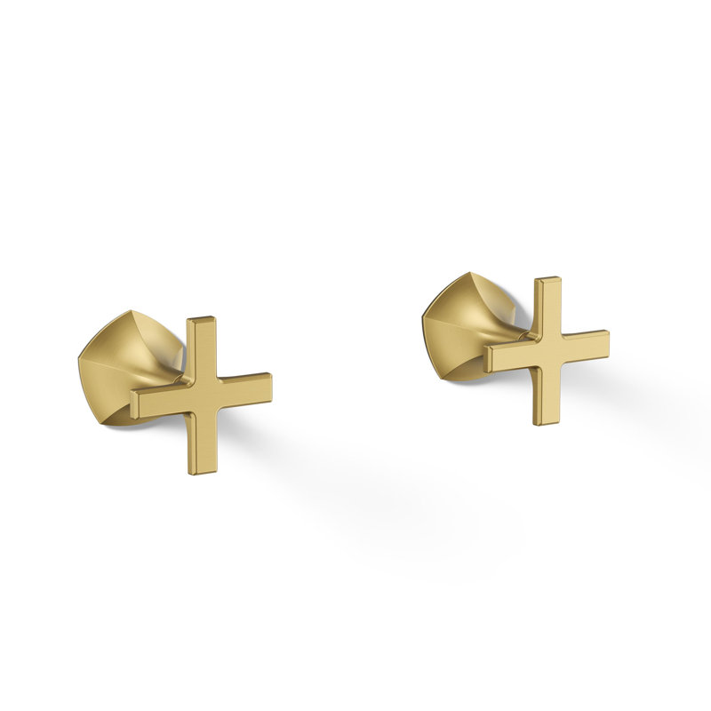 Occasion Wall-Mount Bathroom Sink Faucet Cross Handle Trim, Vibrant Brushed Modern Brass