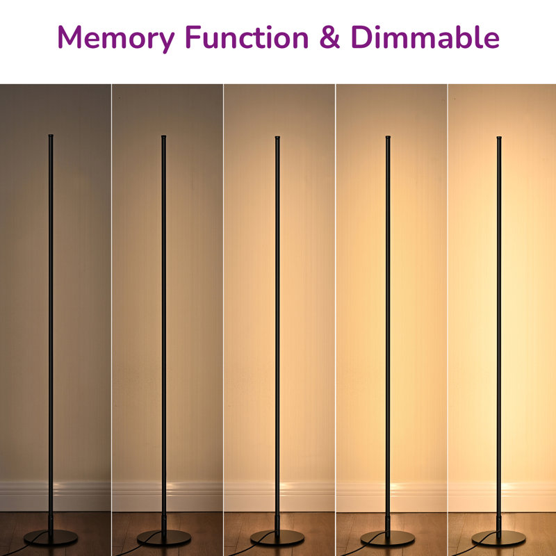 Hedden 58" Dimmable LED Corner Floor Lamp with Remote Control, Black