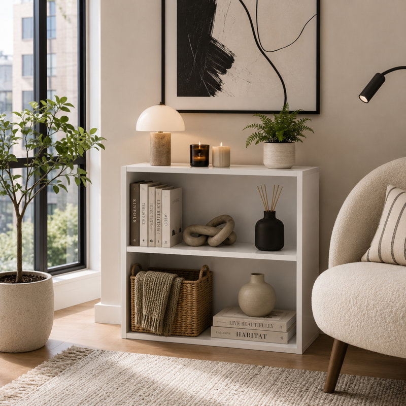 Modern 2-Shelf Bookcase, Open Wooden Storage Small Space Organizer for Bedroom, Nursery, Playroom, Home Office & Living Room - White