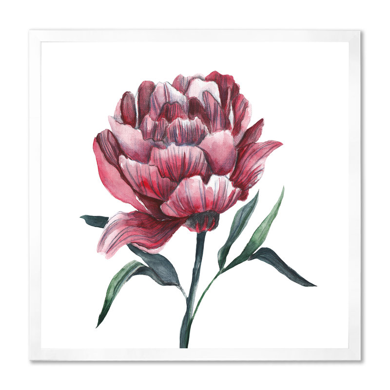 Fleur de pivoine rouge rétro, H 16 po x l 16 po x P 1 po, Impression blanche sur toile encadrée