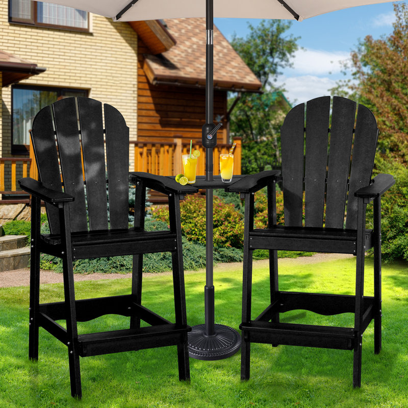 HDPE Tall Adirondack Chair Set with Table, Black