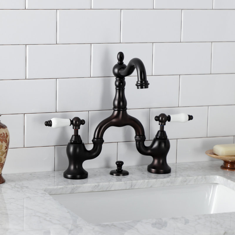 Robinet de salle de bain à large entraxe avec bonde, Bronze huilé