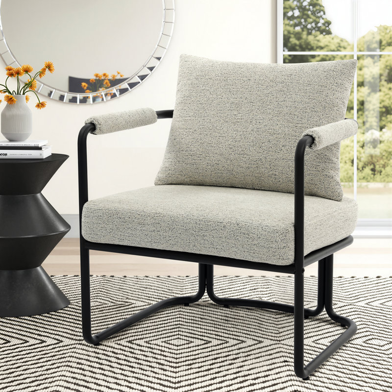 Chaise d'appoint rembourrée Mid-Century moderne avec coussin ultra épais et structure en métal industriel, Gris