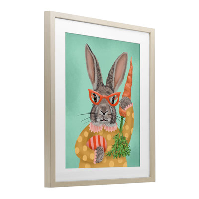 Polka Dot Spring Rabbit Framed Print Under Glass, design by Jilly Jack Designs