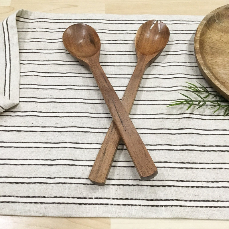 Eufemia Piece Wood Stainless Steel Salad Servers