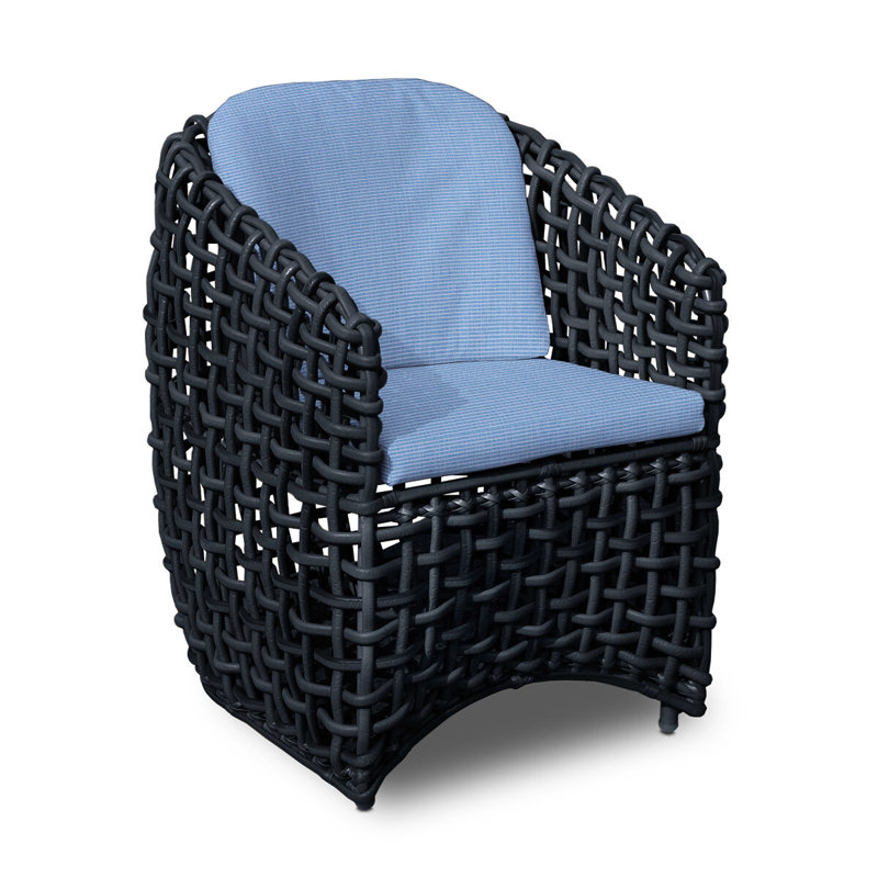 Dynasty Outdoor Dining Armchair, Black Mushroom, Canvas Air Blue Sunbrella® Canvas