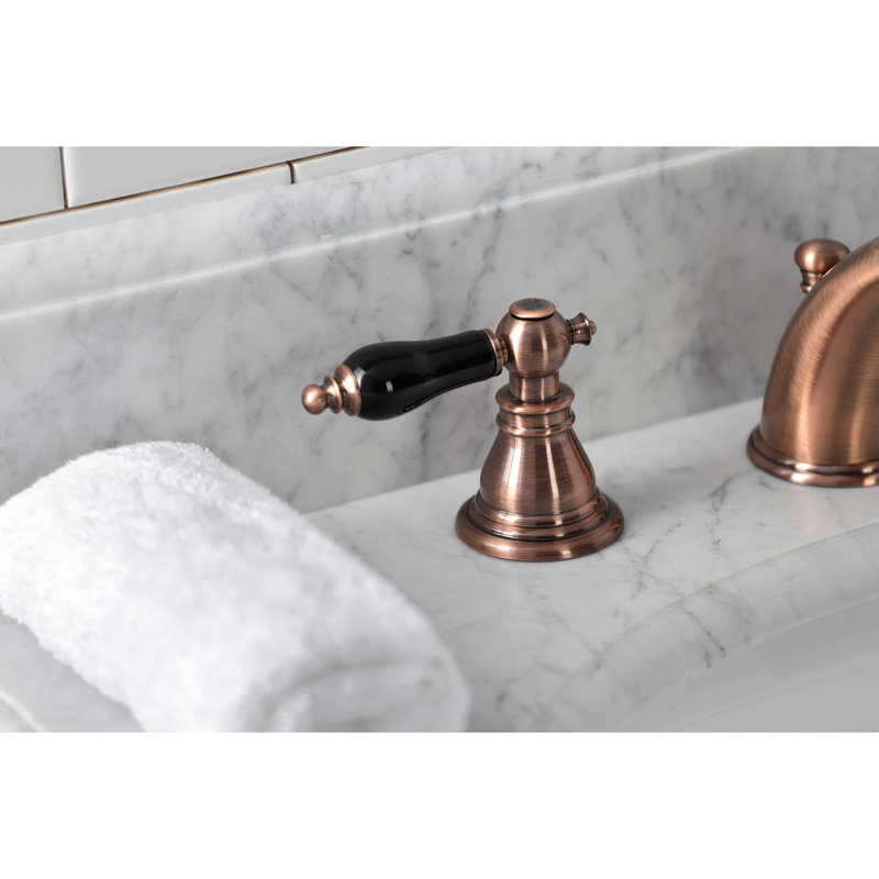 Kingston Brass Duchess Two-Handle 3-Hole Deck Mount Widespread Bathroom Faucet with Retail Pop-Up Drain, Antique Copper