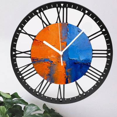 10" Round Iron Wall Clock with Silent Quartz Movement, Roman Numerals, UV-Printed Design
