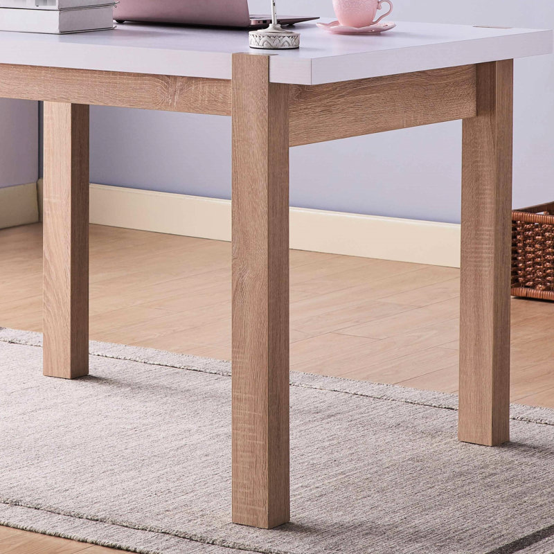 Table de salle à manger à quatre pieds, couleur bicolore, plateau creux épais, filetage en métal, sièges en bois 2 po