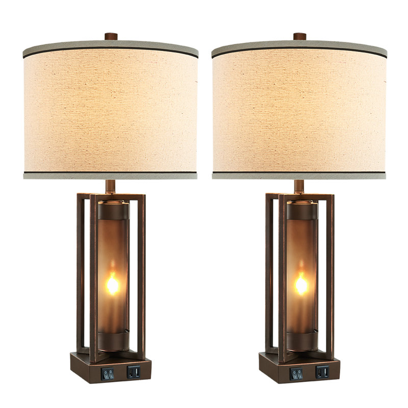 Louann Eleonora 26" Bronze Metal Table Lamp Set With Night Light And USB Ports