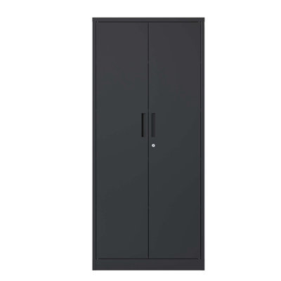 71"H Metal Garage Storage Cabinet, Black Tool Steel Locking Cabinet