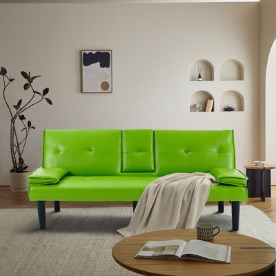 Classic PVC Upholstered Convertible Futon Sofa Bed with Cup Holders by Latitude Run