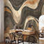 Papier peint peler et coller abstrait à motif de tons de terre - Adhésif mural brun et beige avec motif géométrique fluide - Convient à tous les murs texturés