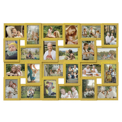 Wall Hanging Picture Frame， Collage Gallery Display， 24 Photos- Gold