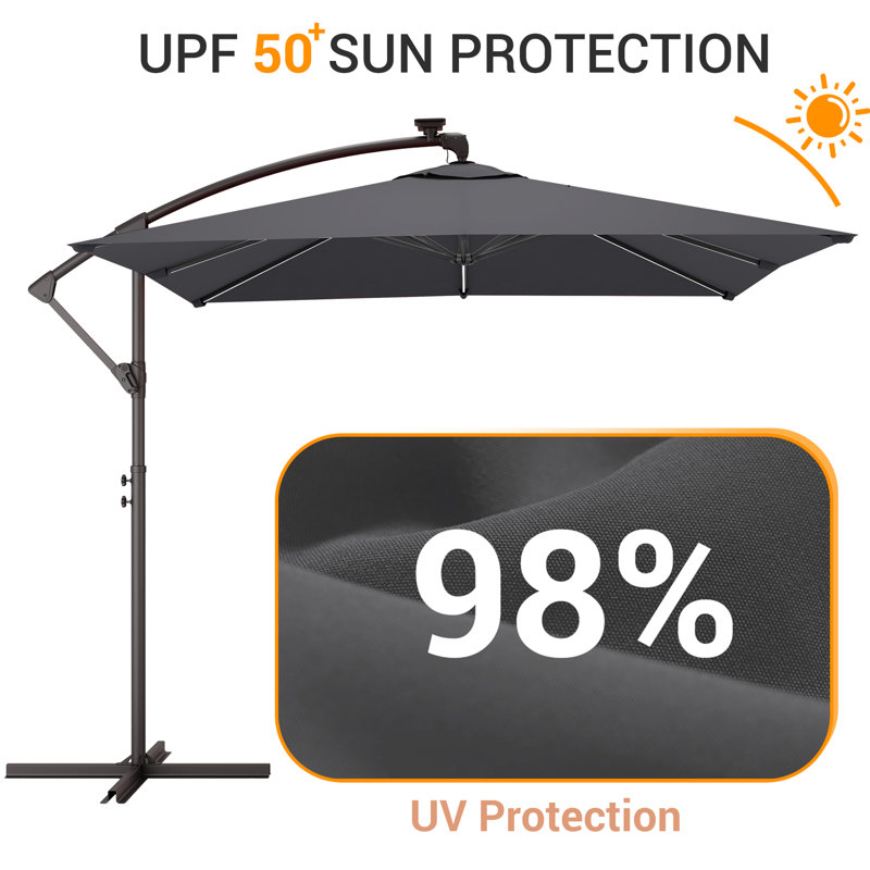 Parasol en porte-à-faux 8,2 pi x 8,2 pi avec lumières solaires Kennard, Gris