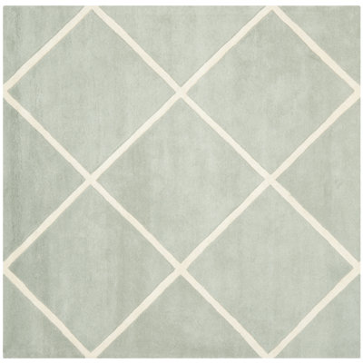 Tapis gris / ivoire / bleu en laine touffeté à la main à motif géométrique Teresita