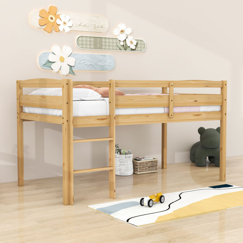 Earther Kids Twin Loft Bed, Walnut