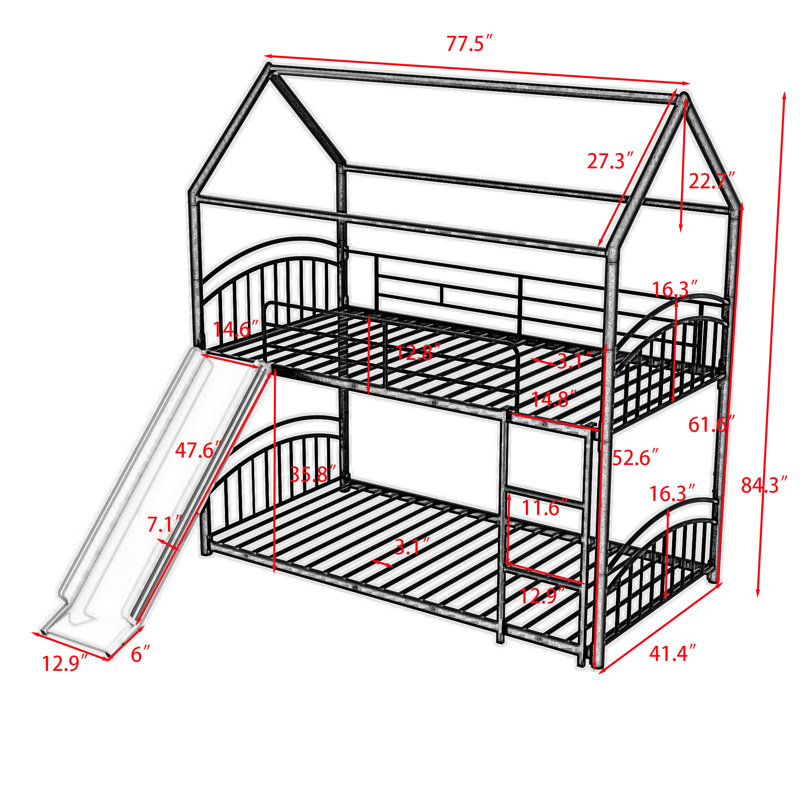 Marlton Kids Twin Over Twin Bunk Bed, Black