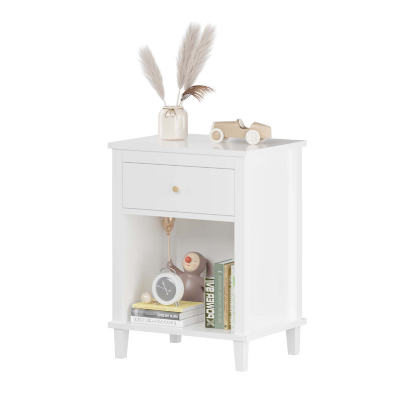 Aldreth 1 - Drawer Nightstand,Side Table With Shelf, White