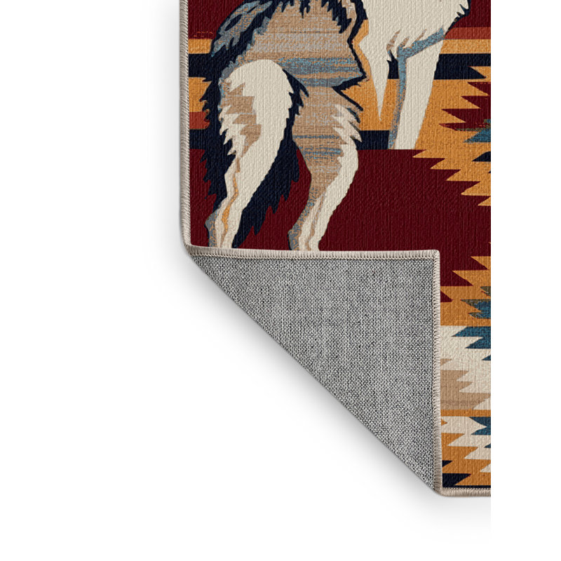  Tapis lavable inspiré du loup du Sud-Ouest, Rond 6 pi