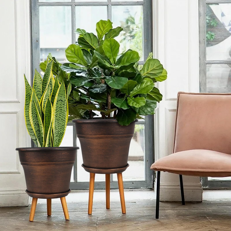 Ensemble de 4 pots à fleurs en plastique, H 9,3 po x l 13 po x P 13 po, Cuivre