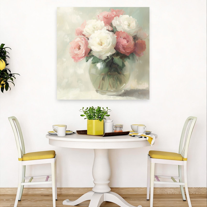 Roses, fond vert, classique, délicat, nature, art mural, 36" H x 36" W