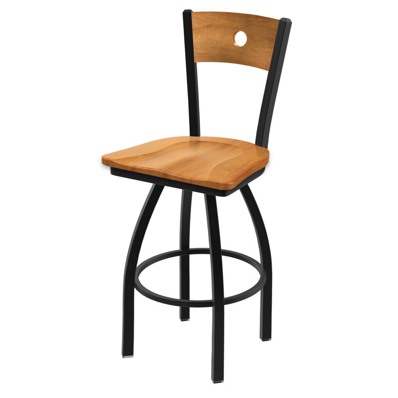 Voltaire 25" Swivel Bar Stool, Wood-Medium Maple, Black Wrinkle, Bar Height (30” Seat Height)