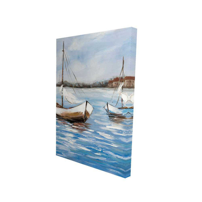 Deux bateaux sur l'eau - Toile côtière pour la décoration intérieure, H 36 po x l 24 po