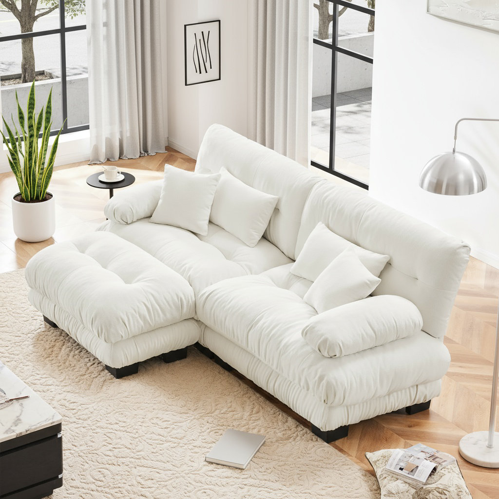 Latitude Run® Cloud Couch Sleeper Sofa With 1 Ottoman, Chenille 2 ...