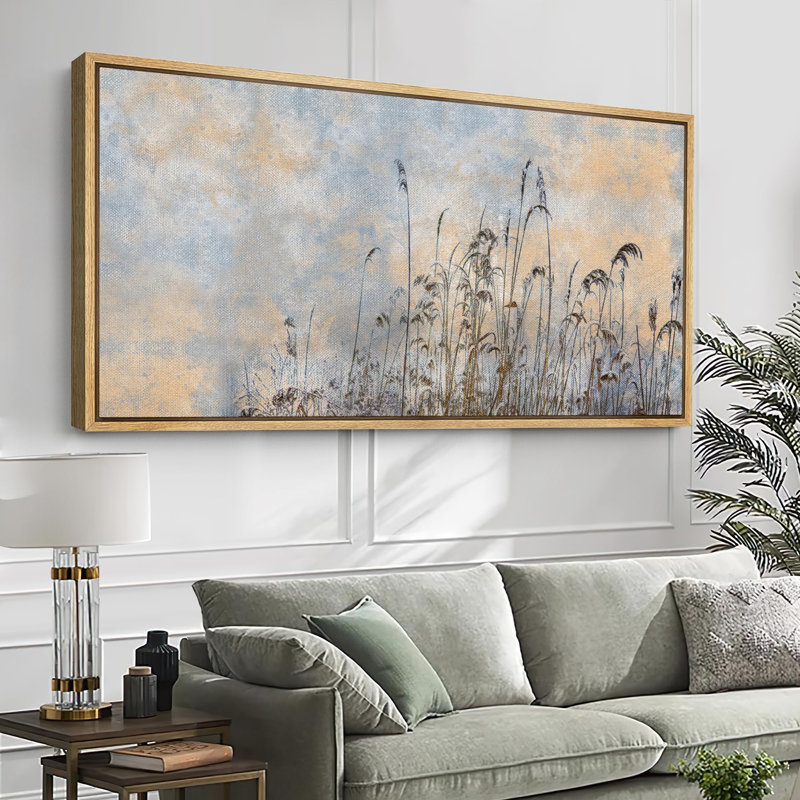 Roseaux dorés, scène d'herbe naturelle, art moderne, H 30 po x l 60 po, Naturel
