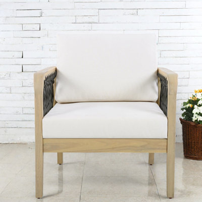 Comfort Patio Lounge Chairs, Acacia Wood Rope Modern Chair For Patio