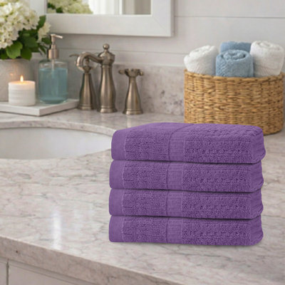 Ensemble de 4 serviettes Willow - 100% coton peigné, qualité supérieure 630 g / m², mauve, ultra-doux et très absorbant (4 serviettes à main)