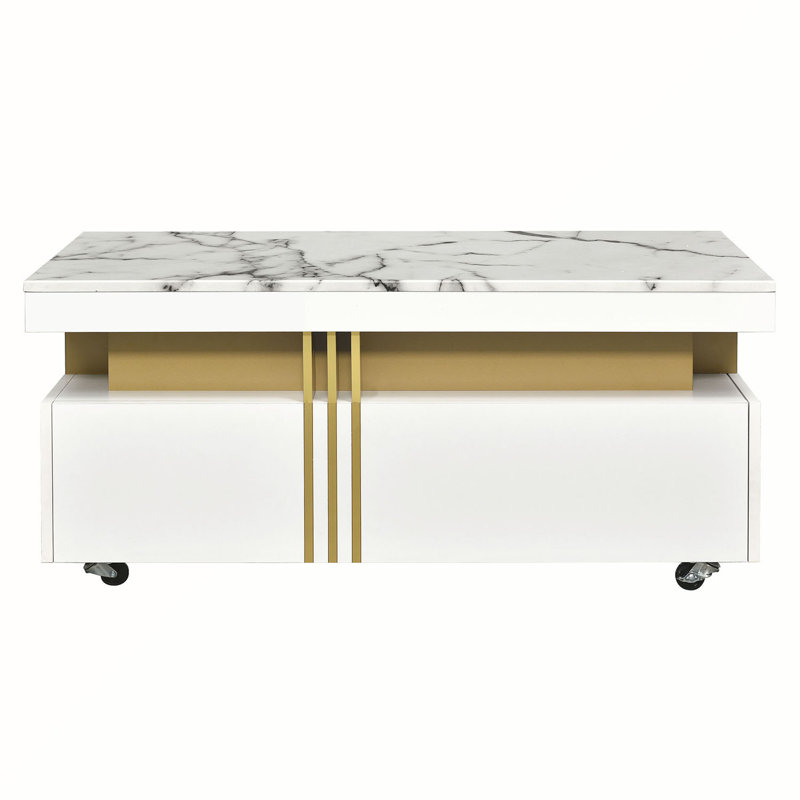 Storage Coffee Table With 2 Drawers, White/Gold, White/Gray
